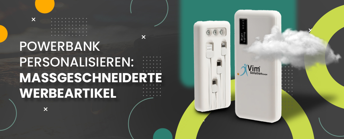 Bannerbild mit verschiedenen personalisierten Powerbanks und Firmenlogo